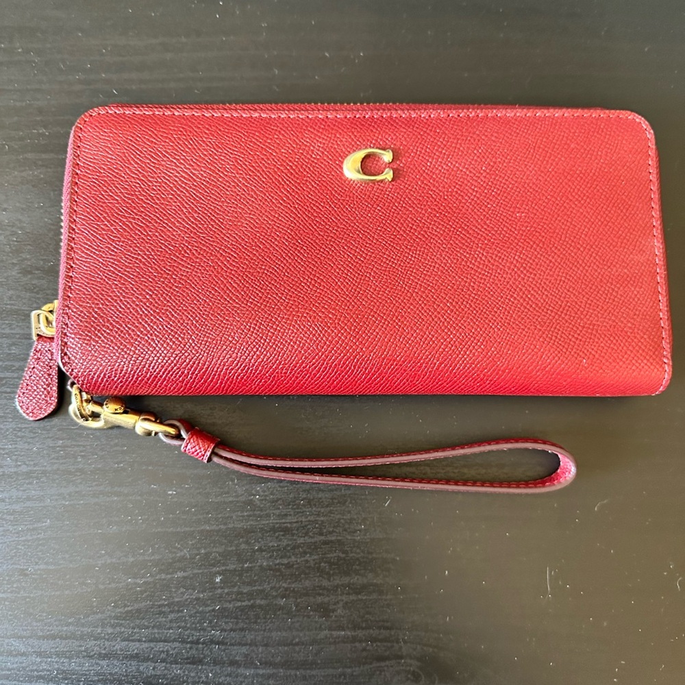 Red Leather Wallet with Gold Accent
